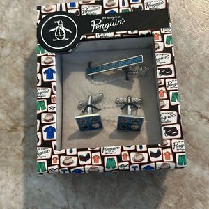 Original Penguin by Munsingwear Cuff Links Tie Pin Set Gift Box Casino Cards New